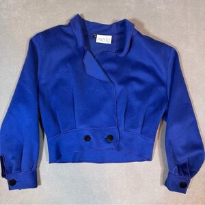 Vintage Merle Chicago 100% Wool Women’s Cropped Oversized Blue Jacket Size Small